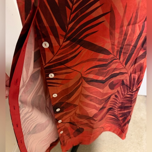 New with Tags Perlavera Cassie Red Leaf Pattern Button Down Maxi Dress sz Small - Picture 4 of 12